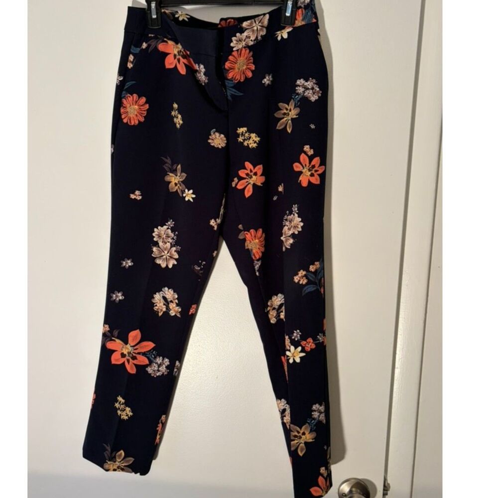 Floral pants women's size 10 Dalia zip front slacks Navy & orange